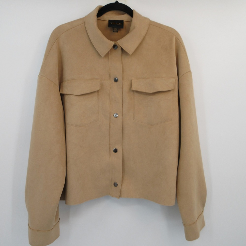 Truth By Republic Womens XL Faux Suede Shacket Tan Camel Snap Front Jacket